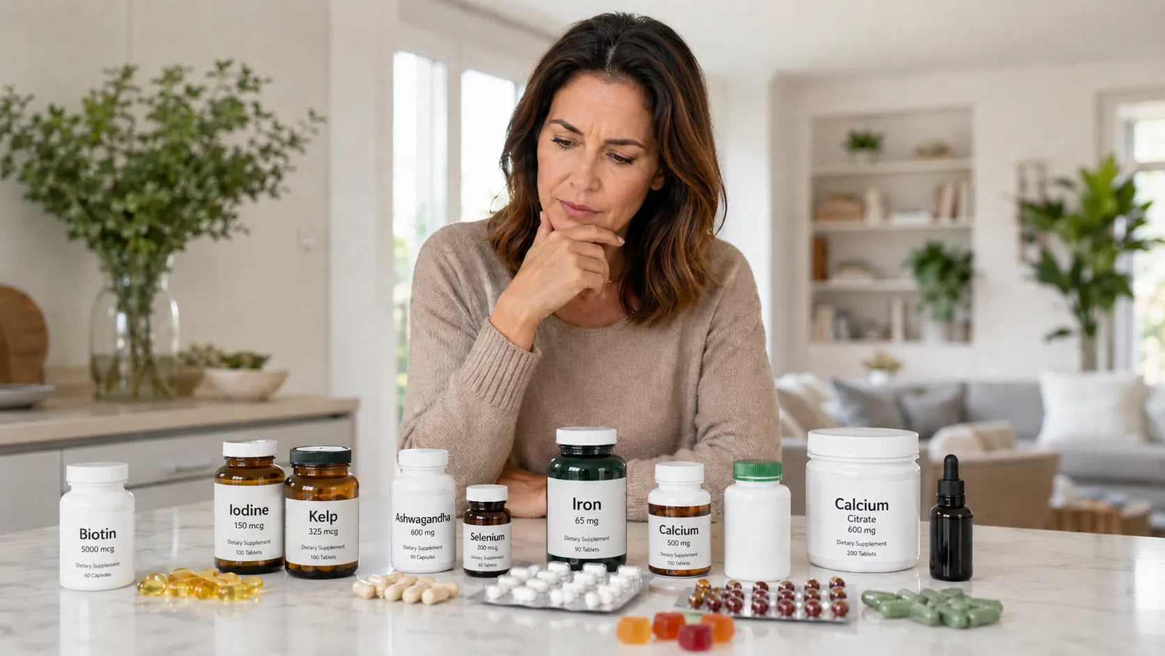 woman looking at supplements and wondering about them