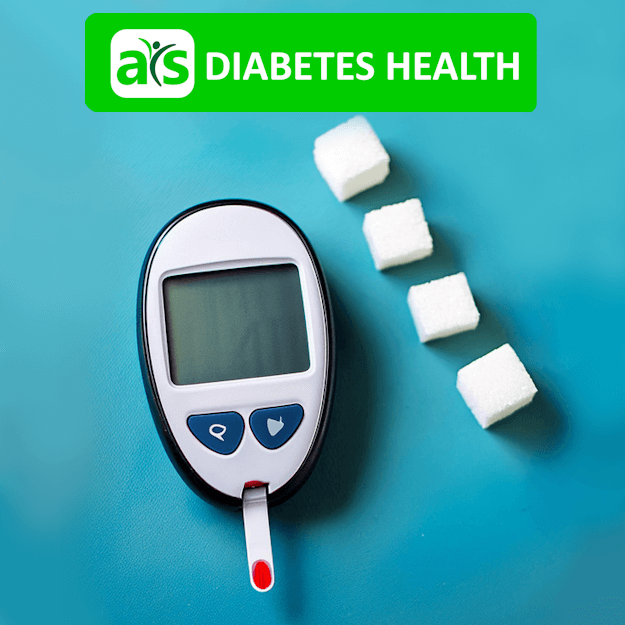 Diabetes Health represented by a glucometer and sugar cubes