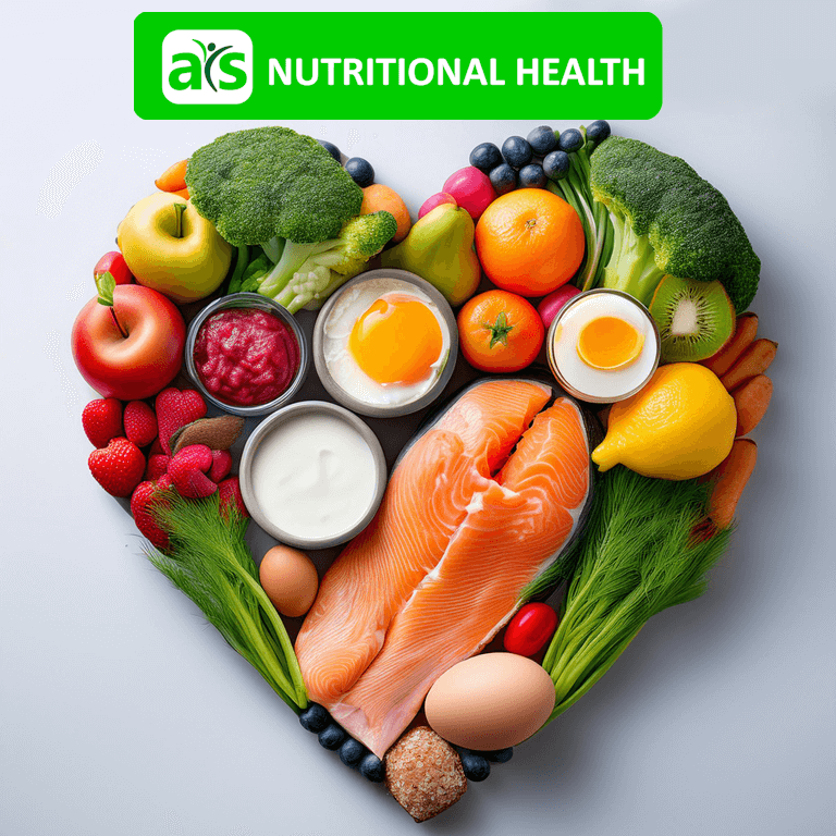 Nutritional health depicted by healthy food in the shape of a heart