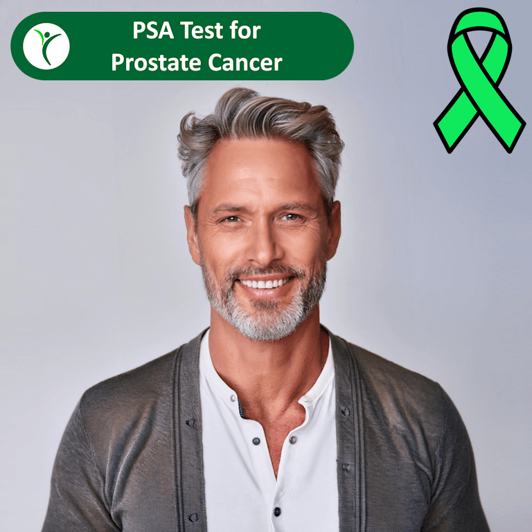 Middle-aged man with sign for PSA-Test-Prostate-Cancer