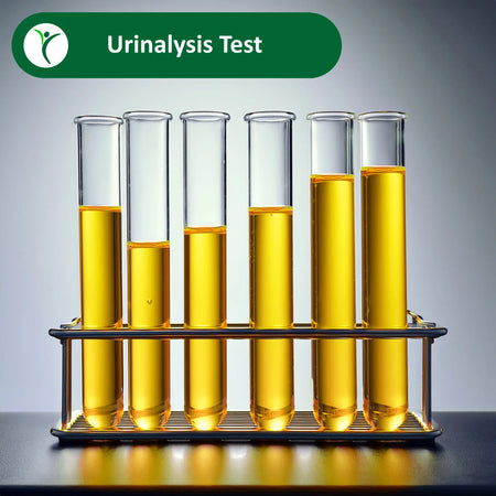 Test tubes in a rack containing urine