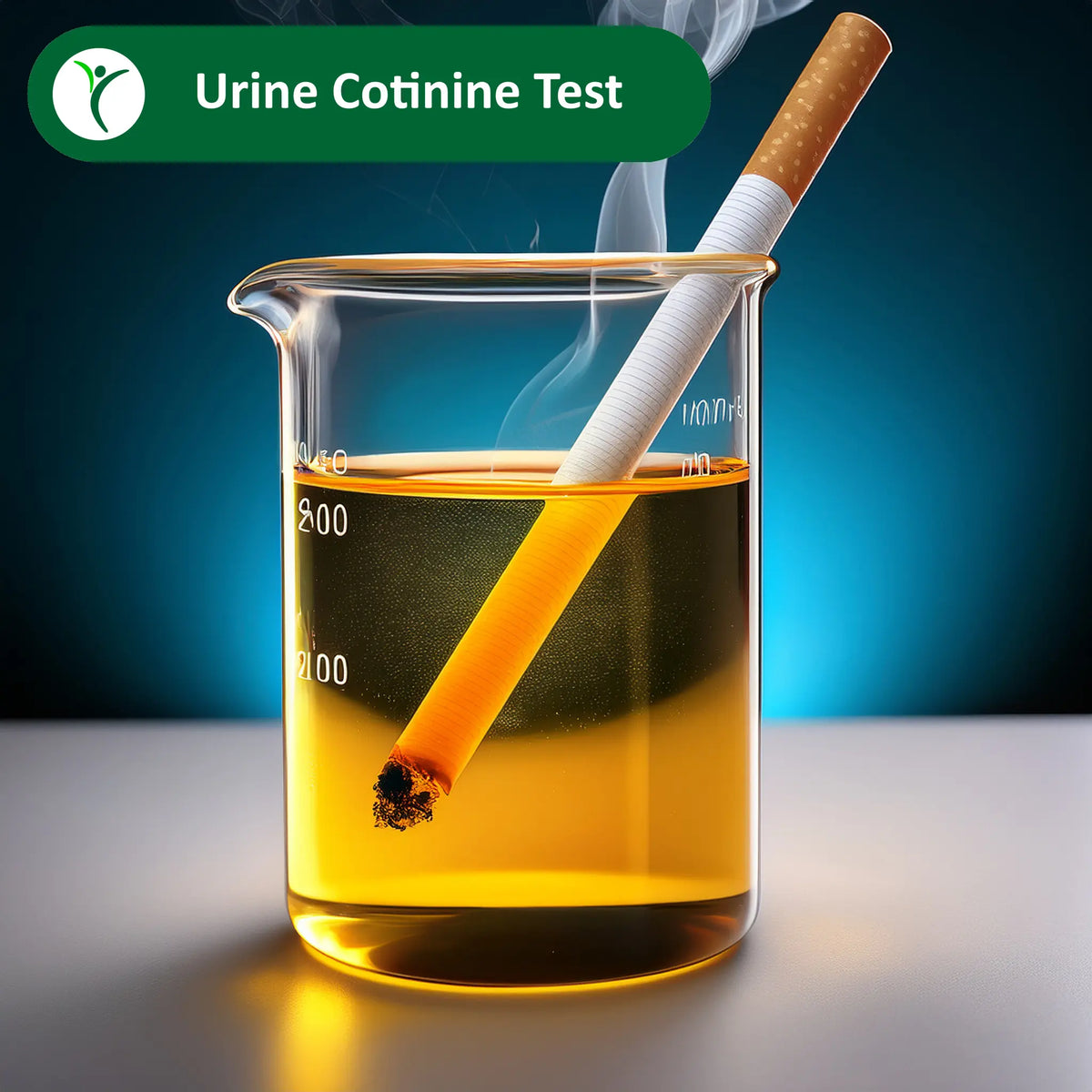 A lit cigarette in a beaker of urine