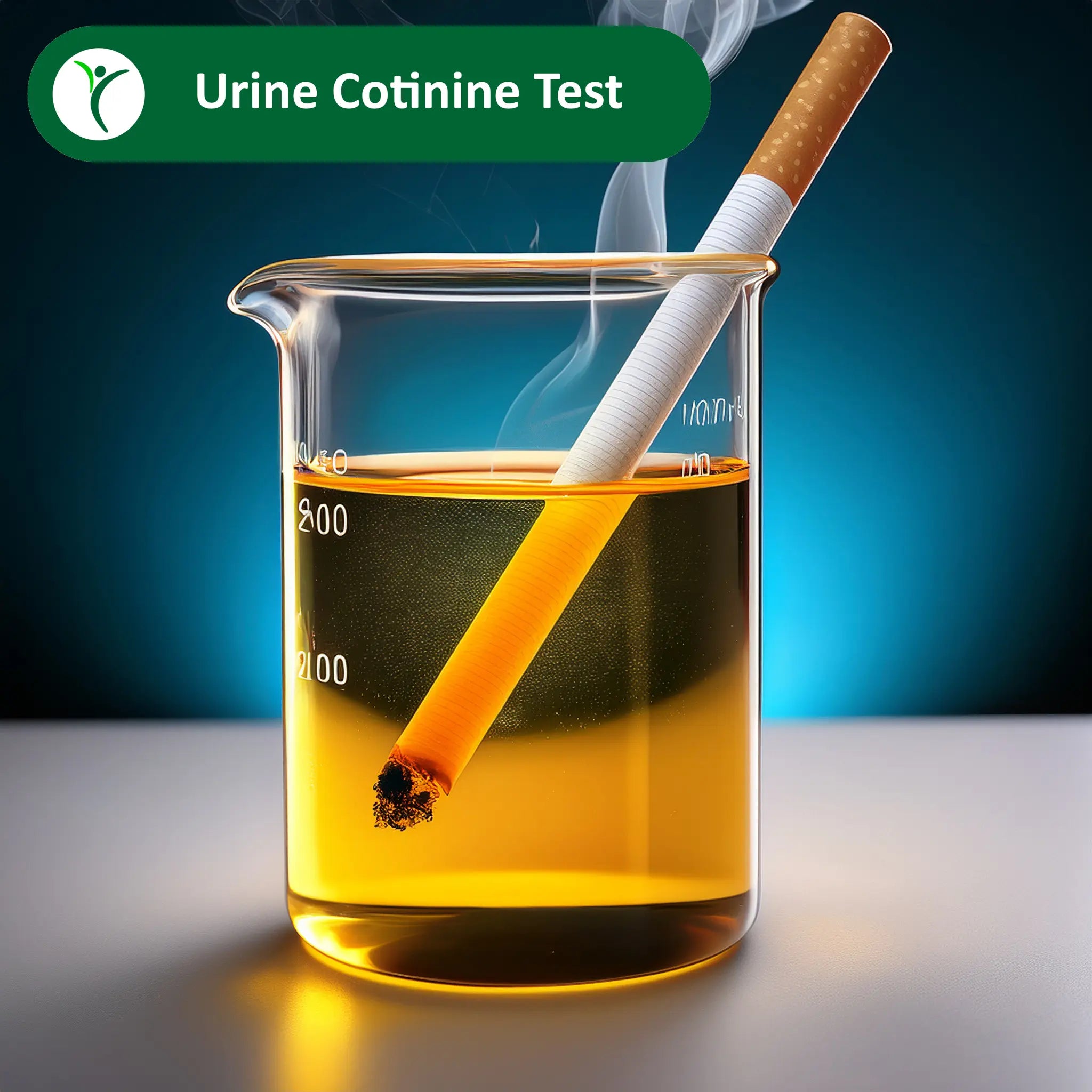 A lit cigarette in a beaker of urine